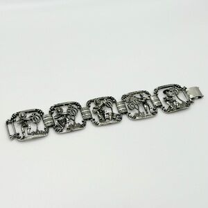 Vintage Estate Silver Morocco Musical Souvenir Panel Bracelet Art Nouveau Style